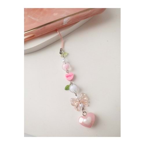 Pembe Kalpli Telefon Charm Çanta ve Anahtarlık Süsü