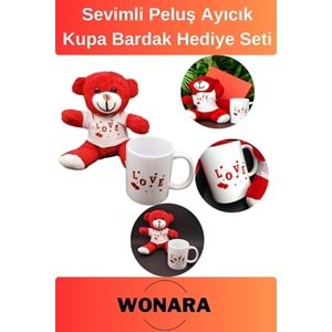 Özel Üretim Sevgili, Eş Aşk Love Tasarımı Hediyelik Ayıcık ve Kupa Bardak Seti