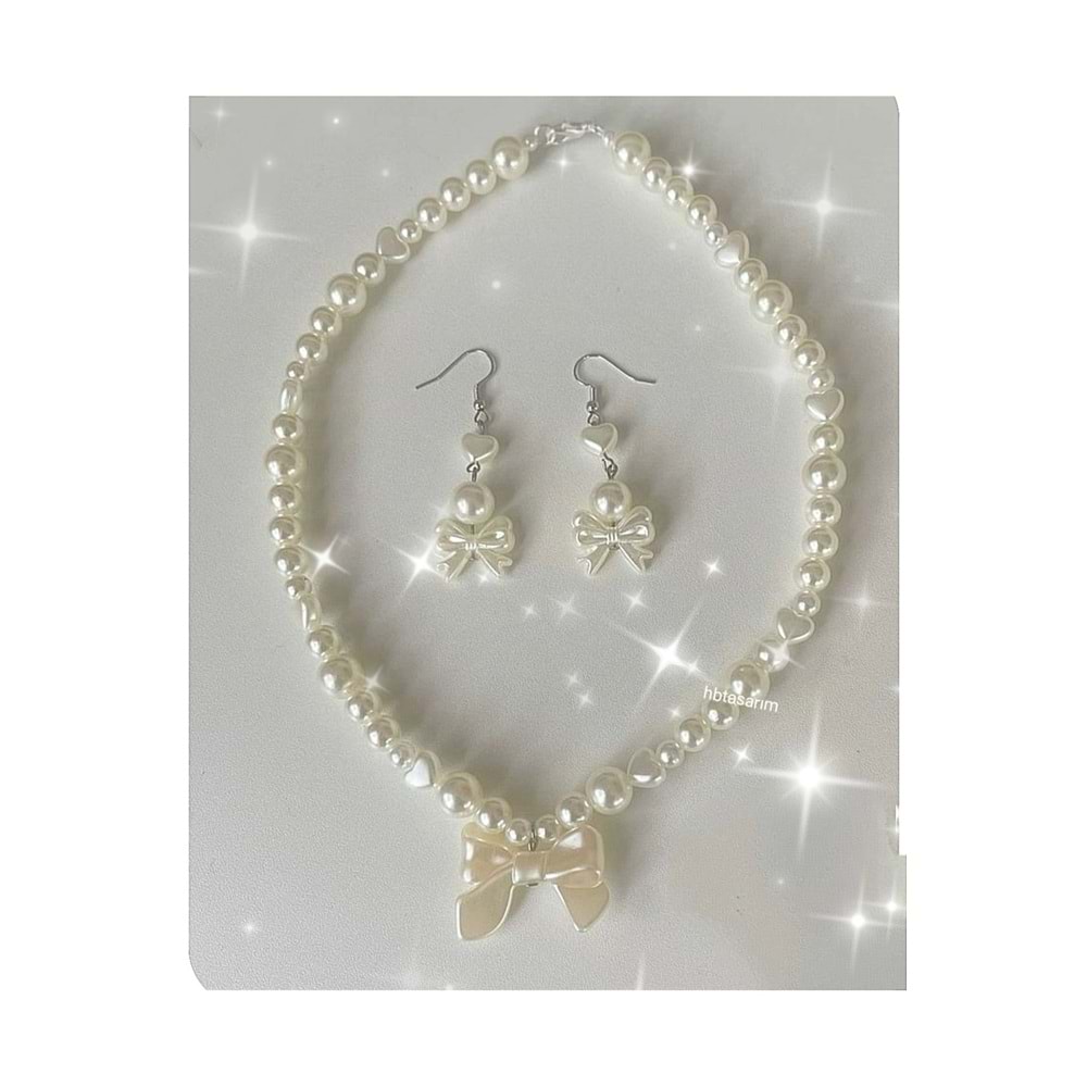 İncili kolye - küpe set