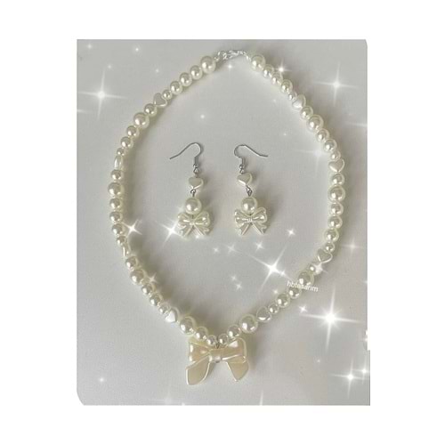 İncili kolye - küpe set