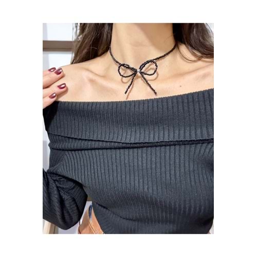 RIBBON kurdele modelli chooker kolye,kum boncuk kolye