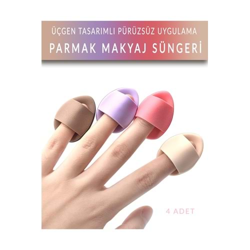 Parmak Makyaj Süngeri - Mini Puf Kapatıcı Pudra Süngeri 4 Adet