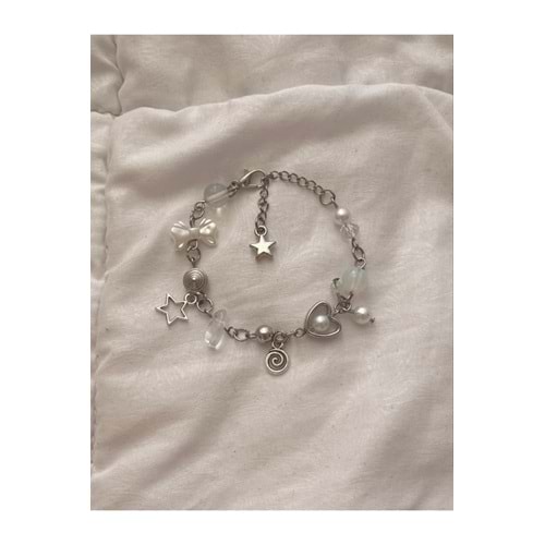 Spiral Charmlı Opal Boncuklu y2k Fairycore Coquette Tasarım Bileklik