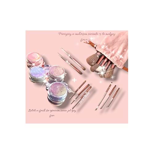 Fırça seti+ışıltılı krem far 4lü set
