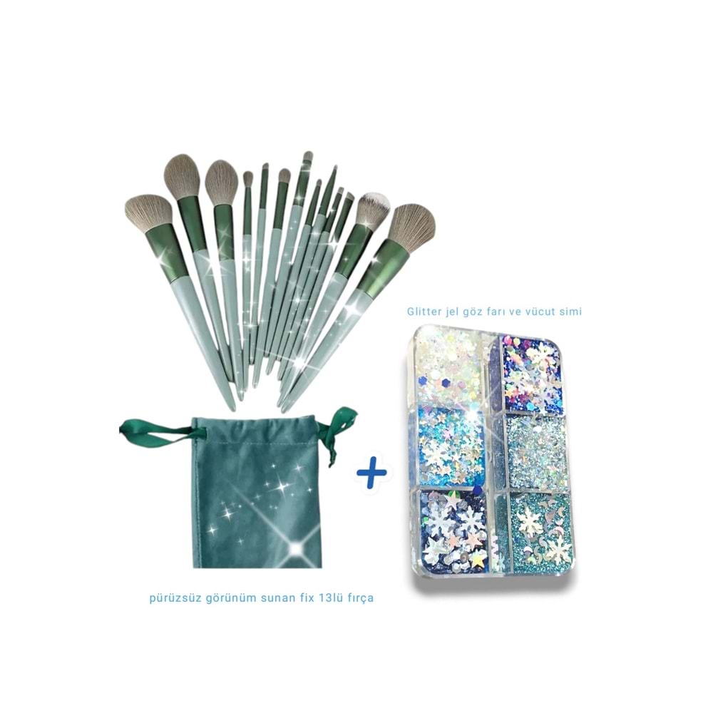 13 Lü Fix Fırça Frozen Glitter Jel Far Yüz Ve Vücut Simi