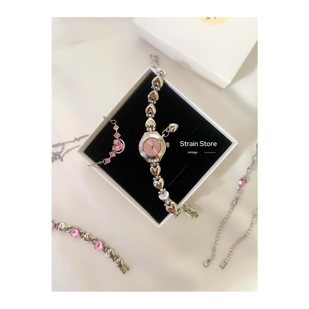 Pinterest Model Pembe Kalp Charm Vintage Saat Hediyelik Özel Kutusunda
