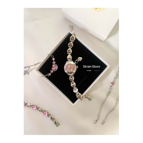 Pinterest Model Pembe Kalp Charm Vintage Saat Hediyelik Özel Kutusunda