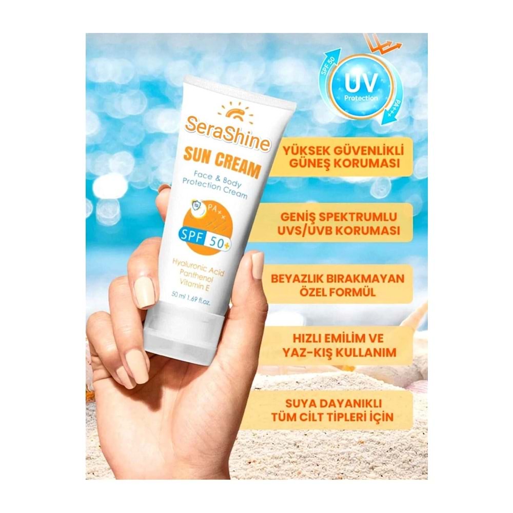 Güneş Kremi SPF 50 + Leke Karşıtı Hyaluronic Acid Nemlendirici Yüz Ve Vücut Protection Cream 50ml