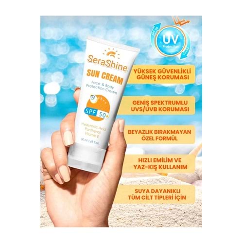 Güneş Kremi SPF 50 + Leke Karşıtı Hyaluronic Acid Nemlendirici Yüz Ve Vücut Protection Cream 50ml