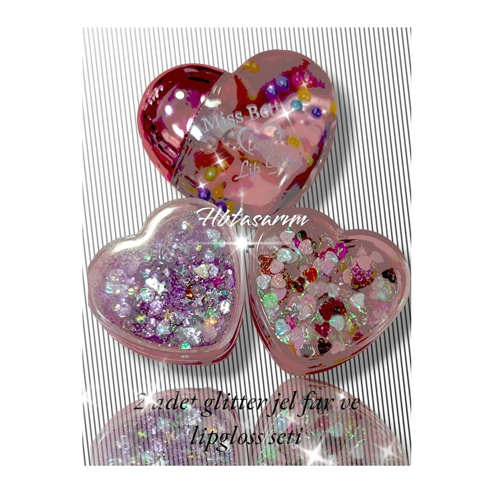 Metalik Simli Jel Glitter Ve Kalpli Lipgloss Seti
