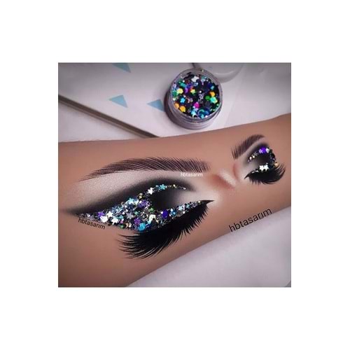 Jel glitter siyah-gümüş yıldız detaylı sim