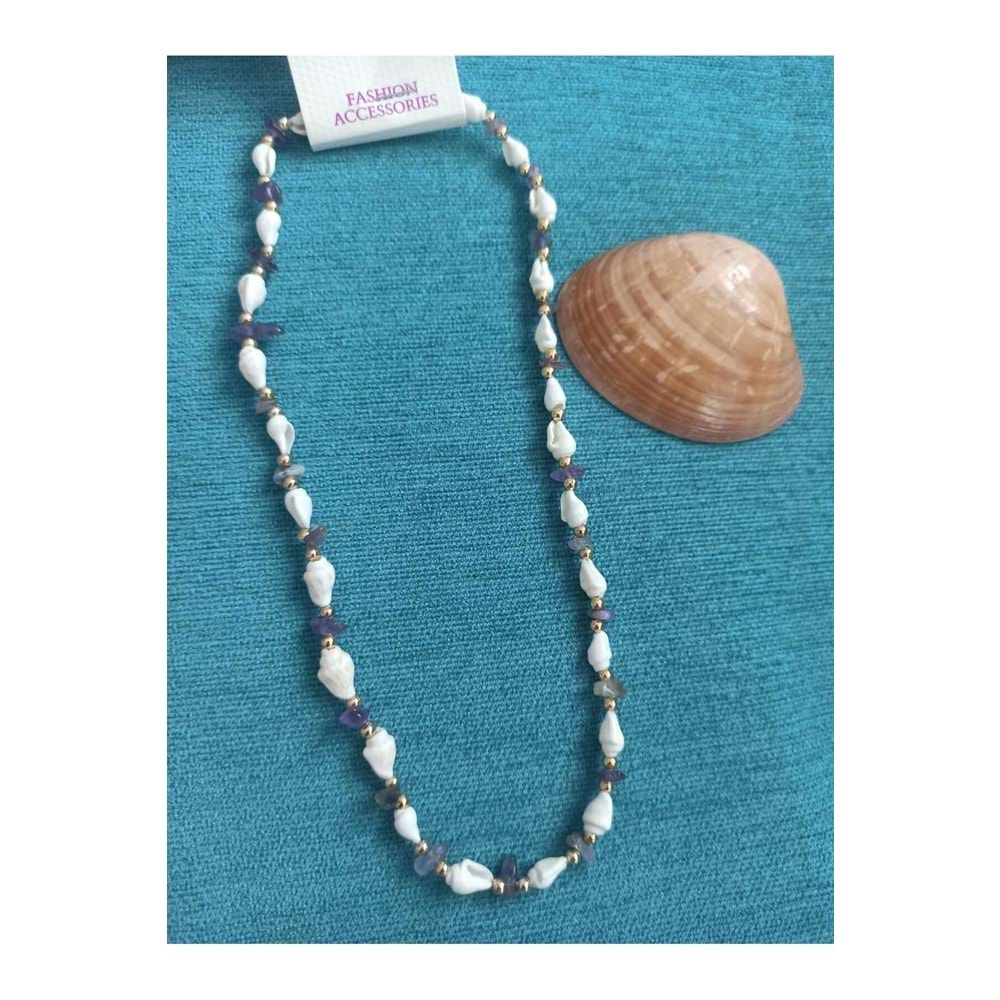 Amatist Hand Made Doğal Taş Detaylı Deniz Kabuklu Kolye