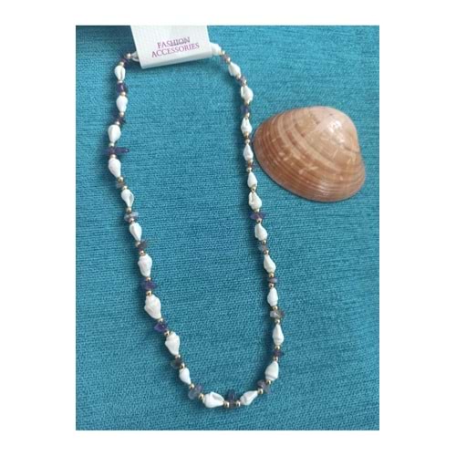 Amatist Hand Made Doğal Taş Detaylı Deniz Kabuklu Kolye