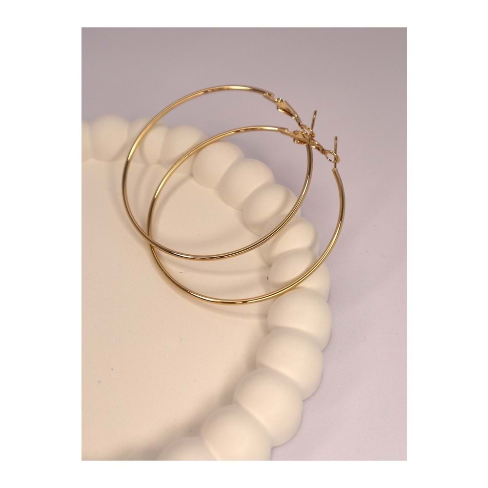BÜYÜK İNCE HALKA GOLD RENK ÇELİK KÜPE (ÇAP 6CM)