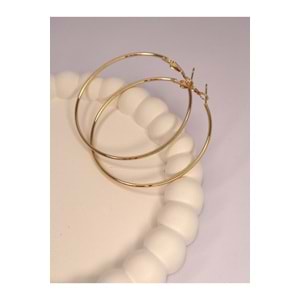 BÜYÜK İNCE HALKA GOLD RENK ÇELİK KÜPE (ÇAP 6CM)