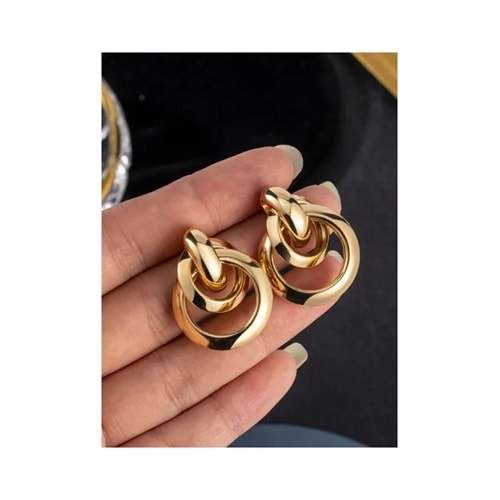Trend Kadın Lüks Gold Renk Iç Içe Daire Küpe