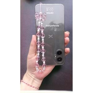 Pembe Kalp Ve Kurdele Figürlü Telefon Charmı Telefon Süsü