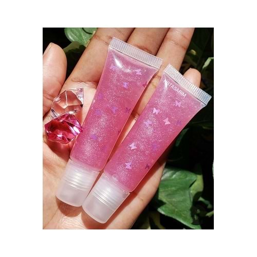 Pembe lipgloss 2 li kelebek detaylı