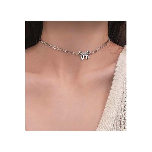 Choker kolye kelebek detaylı
