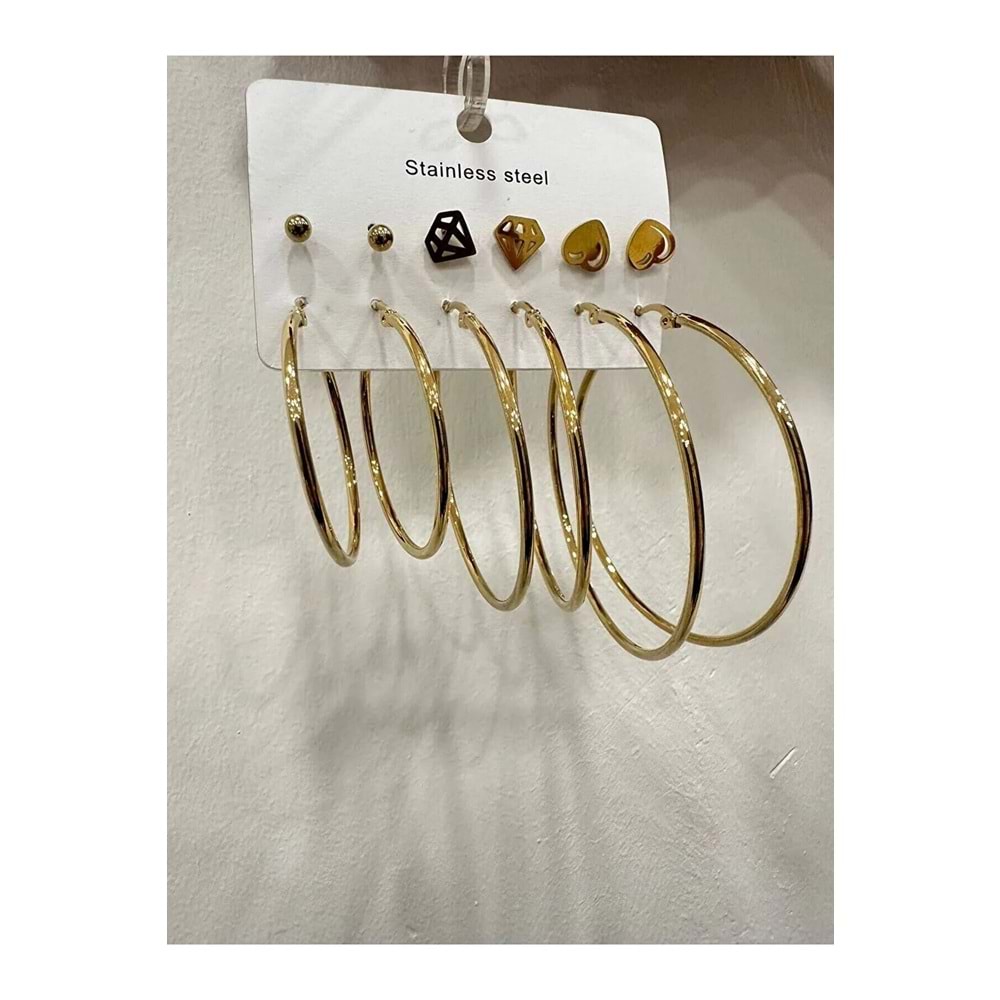 ÇELİK GOLD RENKLİ ÇOKLU KÜPE SETİ