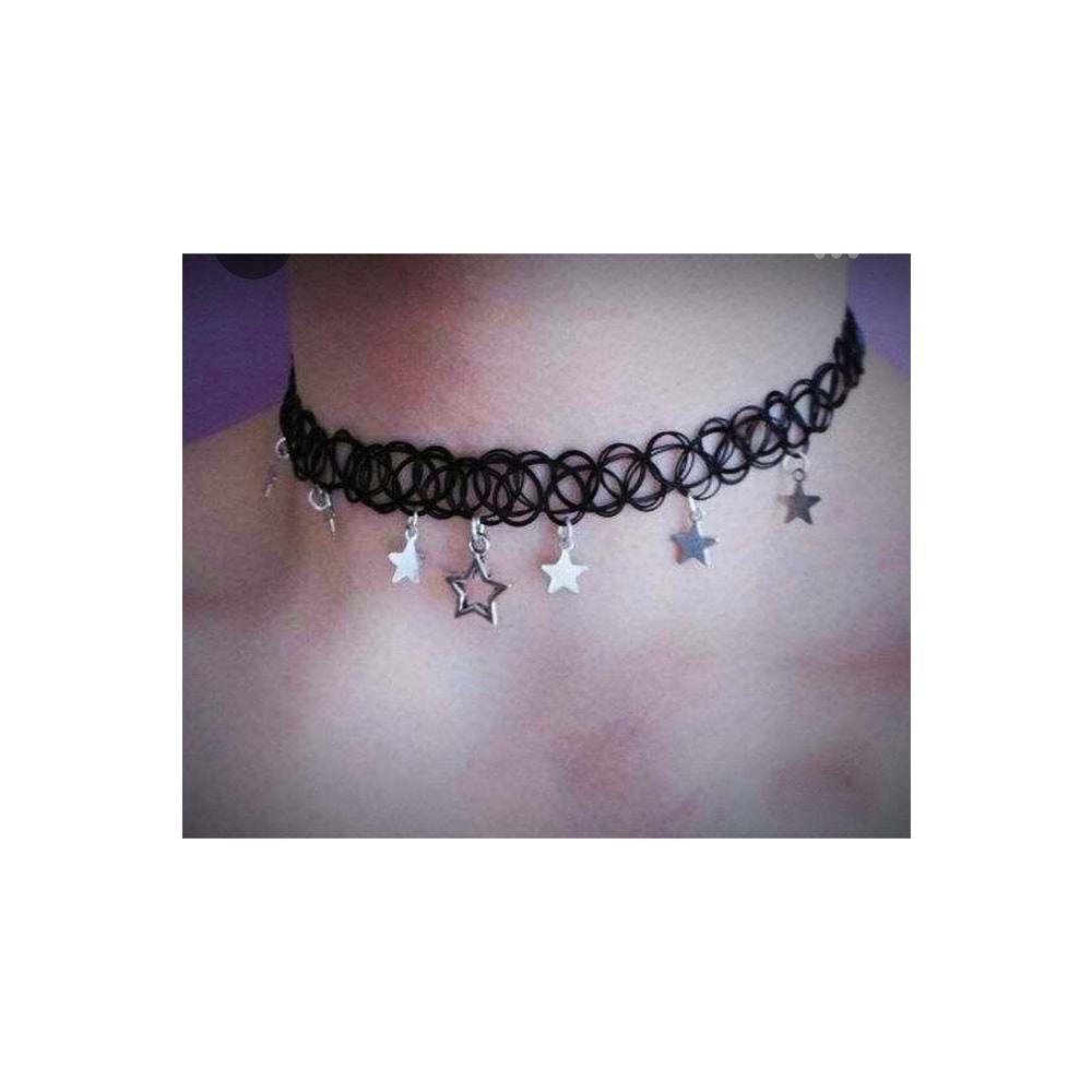 Choker kolye tasma kolye siyah yıldız