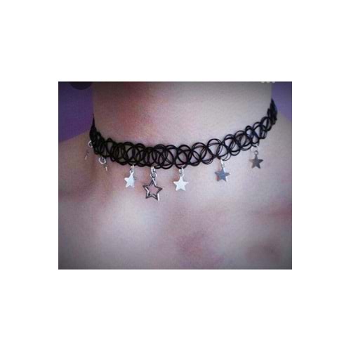Choker kolye tasma kolye siyah yıldız