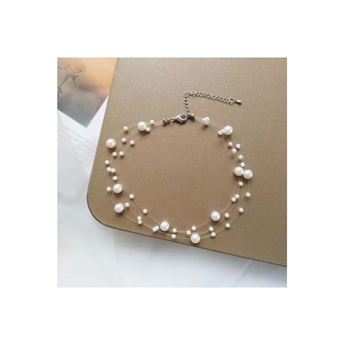 3 Sıra El Yapımı Choker Inci Kolye