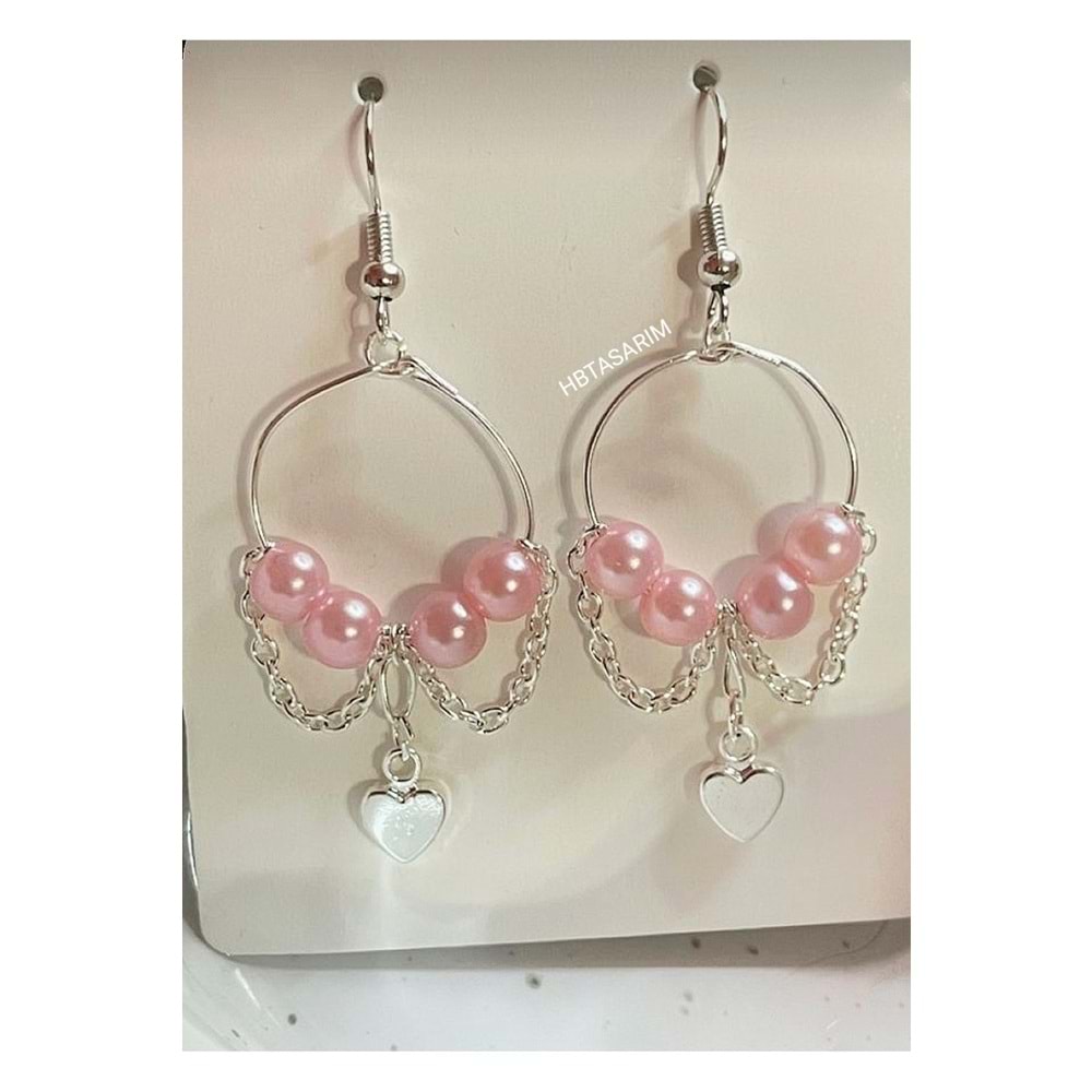 Vintage incili pembe zincir küpe w