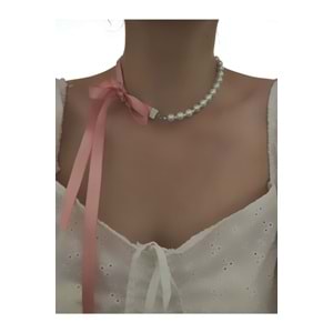Cam Inci Pembe Kurdeleli Choker Kolye