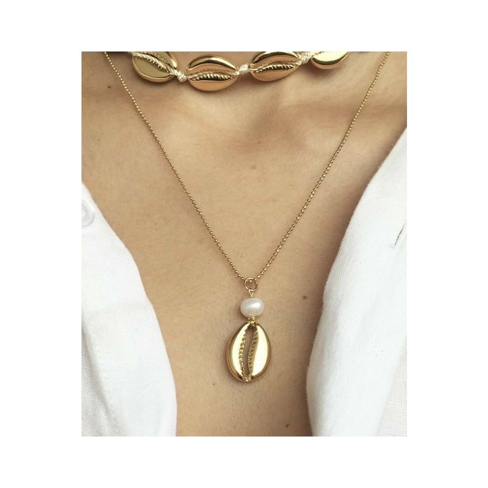 Gold inci deniz kabugu kolye