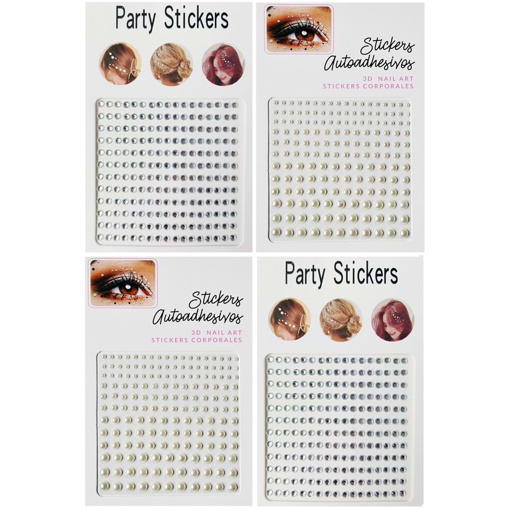 Vücut Ve Yüz Taşı Stickers Makyaj Taşı Yapışkan Festival Taşı Kristal Yüz ve SAÇ TAŞLARI 4'lü SET