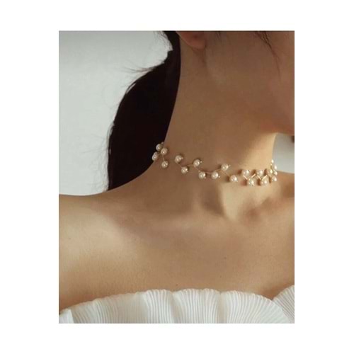 İncili choker tasma Kolye
