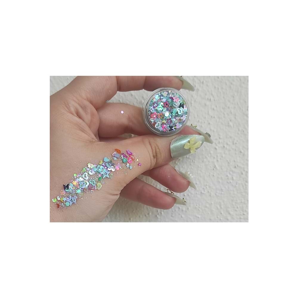 Glitter Jel Kelebek Kalp Jel Krem Far Yüz Ve Vücut Simi Parlak Glitter