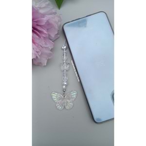Kelebek Figürlü Kristal Boncuk Detaylı Telefon Charmı Telefon Süsü
