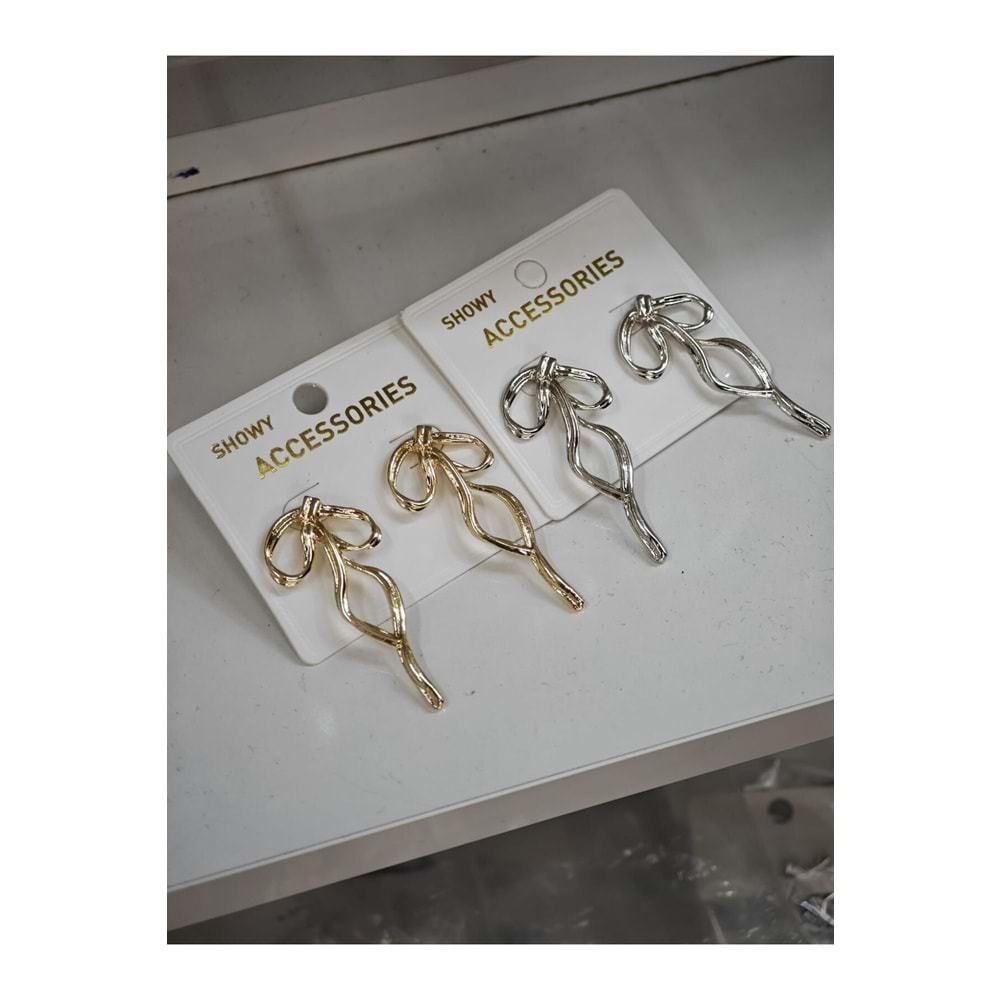 Gold Fiyonk Küpe, Fiyonk Çelik Küpe, Altın Renk Fiyonk Çelik Küpe