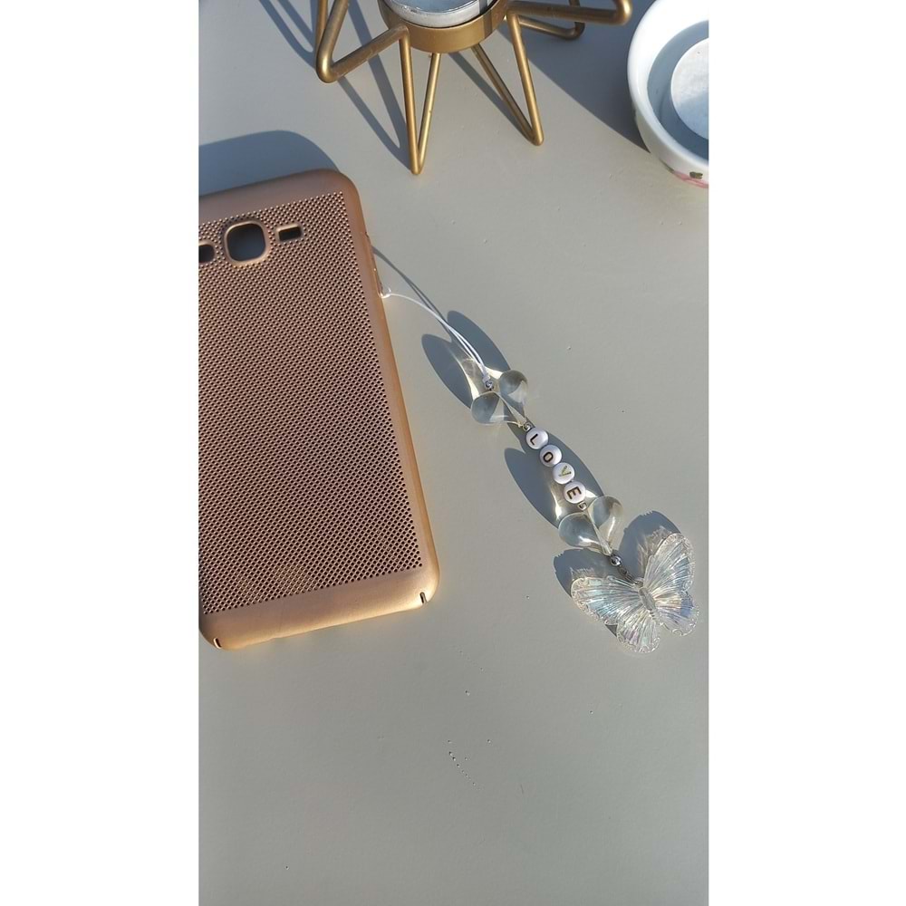 Kelebek Figürlü Kalp Detaylı Telefon Charmı Telefon Süsü (love)