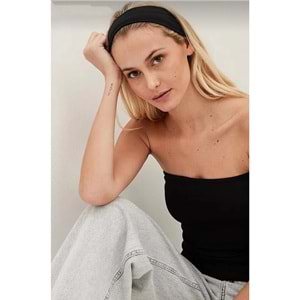 Kadın Siyah Esnek Pamuklu Bandana
