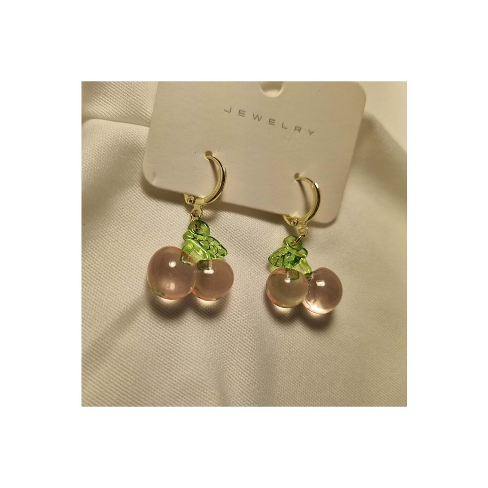 Şeffaf Pembe Kiraz Küpeler / Pink Cherry Earring