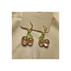Şeffaf Pembe Kiraz Küpeler / Pink Cherry Earring