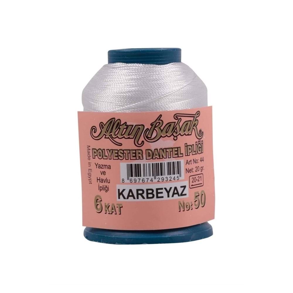 Polyester Oya Ve Dantel Ipliği 20 Gr No:50 6 Kat - Kar Beyaz