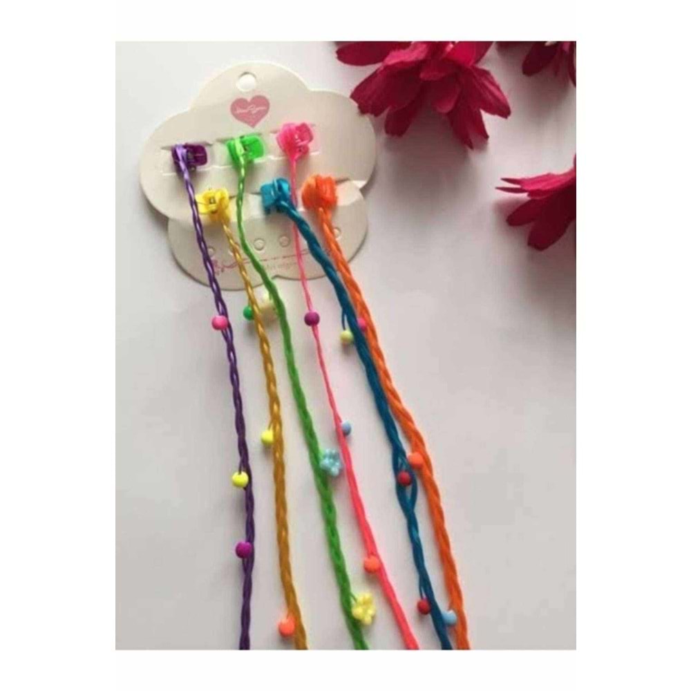 Rengarenk Unicorn 6lı Örgülü Takma Saç Toka Pembe Mavi Sarı Mor Yeşil Renkli