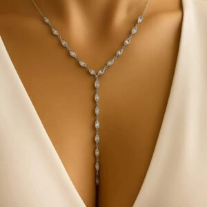 Damla Taşlı Gümüş Renk Y Harf Kolye – Işıltılı Lariat Model