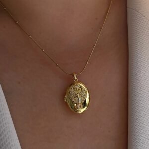 Ankakuşu Alya Kolyesi Gold Renk Çelik Kapaklı Kolye