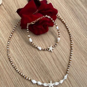 Deniz Yıldızı, Midye Kabuk Charm'lı Yaz Sıcağı Kumboncuk Kadın Kolye Ve Bileklik Set