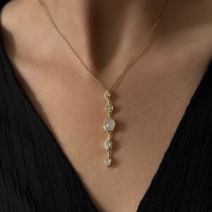 Çelik Gold Beyaz Taşlı Y Kolye