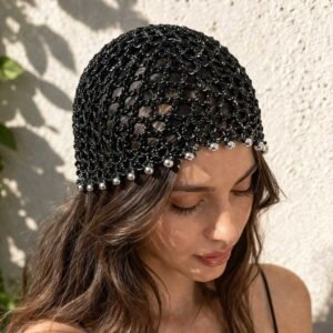 El Yapımı Örgü Bandana | Boncuk Detaylı Işıltılı Saç Aksesuarı | Yazlık Bohem Stil Alternatif