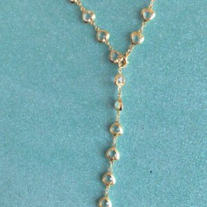 Volenta Shop Gold Renk Beyaz Taşlı Kalpli Y Kolye Dekolte Kolye 60 cm