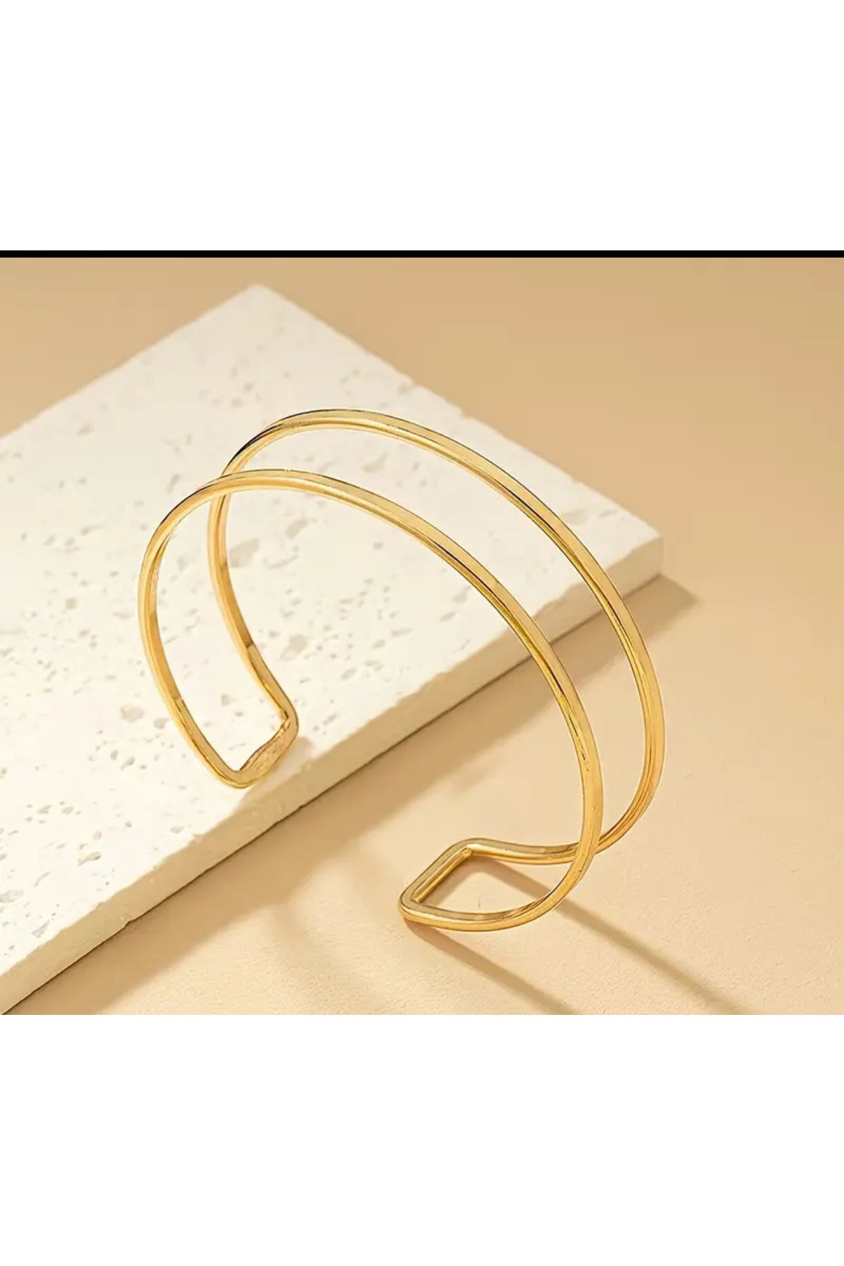 Gold Kadın Aksesuar Çelik Kol Takı Süs Ayarlanabilir Bilezik Düz Desen Takı Pazu Bilekliği Vintage - Görsel 3