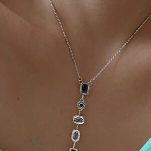 Stainless Steell Renkli Taş Modeli Çelik Y Kolye – Y Şekilli, Renkli Taşlı, (GÜMÜŞ RENK)