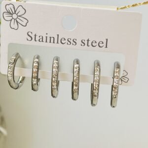 ÜÇLÜ SET ÇELİK GOLD RENK ZİRCON TAŞLI HALKA KÜPE 12 MM - 15 MM - 18 MM